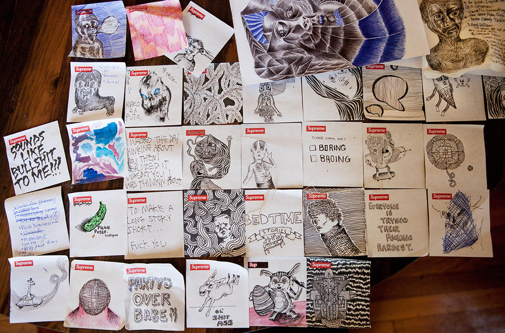 kevin long sketches on supreme sticky notes