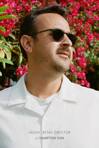 Jason wears Garrett Leight California Optical Hampton Sunglasses