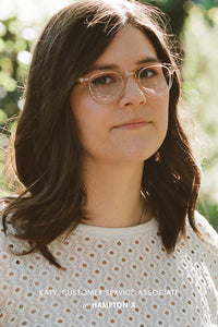 Katy wears Garrett Leight California Optical Hampton X Eyeglasses